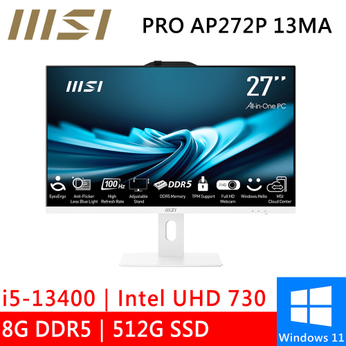 微星 PRO AP272P 13MA-479TW 27型 白(i5-13400/8G DDR5/512G PCIE/W11)