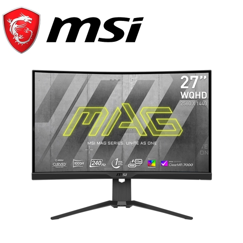 微星 MAG 275CQRXF 27型(VA/曲面1000R/240Hz/1ms/無喇叭/2H1DP1Type-c)