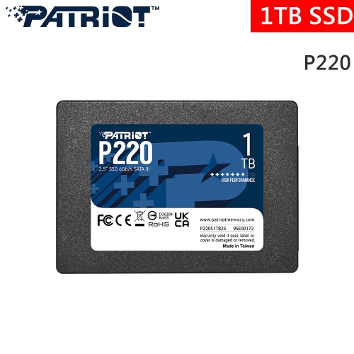 Patriot美商博帝 P220 1TB 2.5吋 讀550/寫500/3年保固